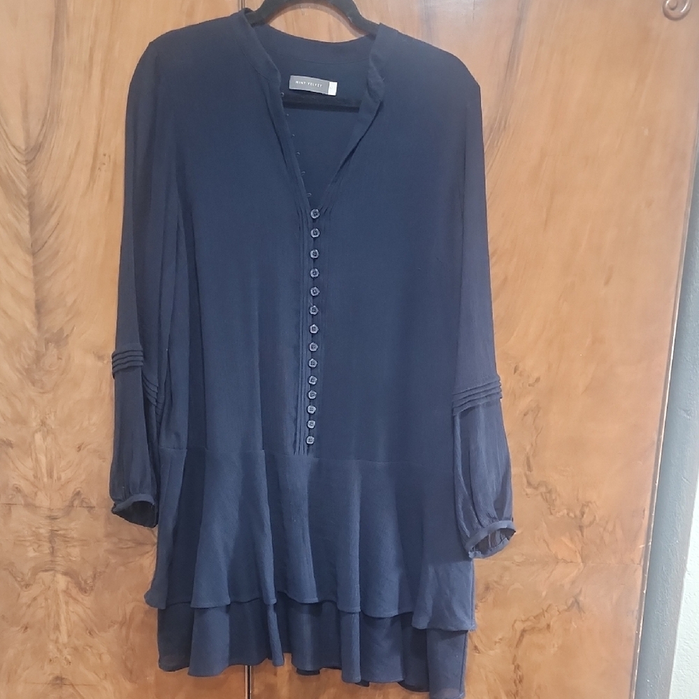 Mint Velvet Deep Blue Tunic with Button Detail